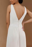 V-Neck Floor Length Chiffon Wedding Jumpsuit CW3574 - COCOMELODY
