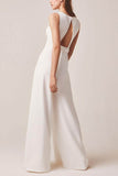 Bateau Floor Length Chiffon Wedding Jumpsuit CW3579 - COCOMELODY