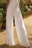Bateau Floor Length Lace Chiffon Wedding Jumpsuit CW3584 - COCOMELODY