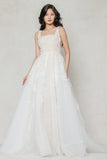 A-Line Sweep-Brush Train Tulle Wedding Dress CW3589 - COCOMELODY