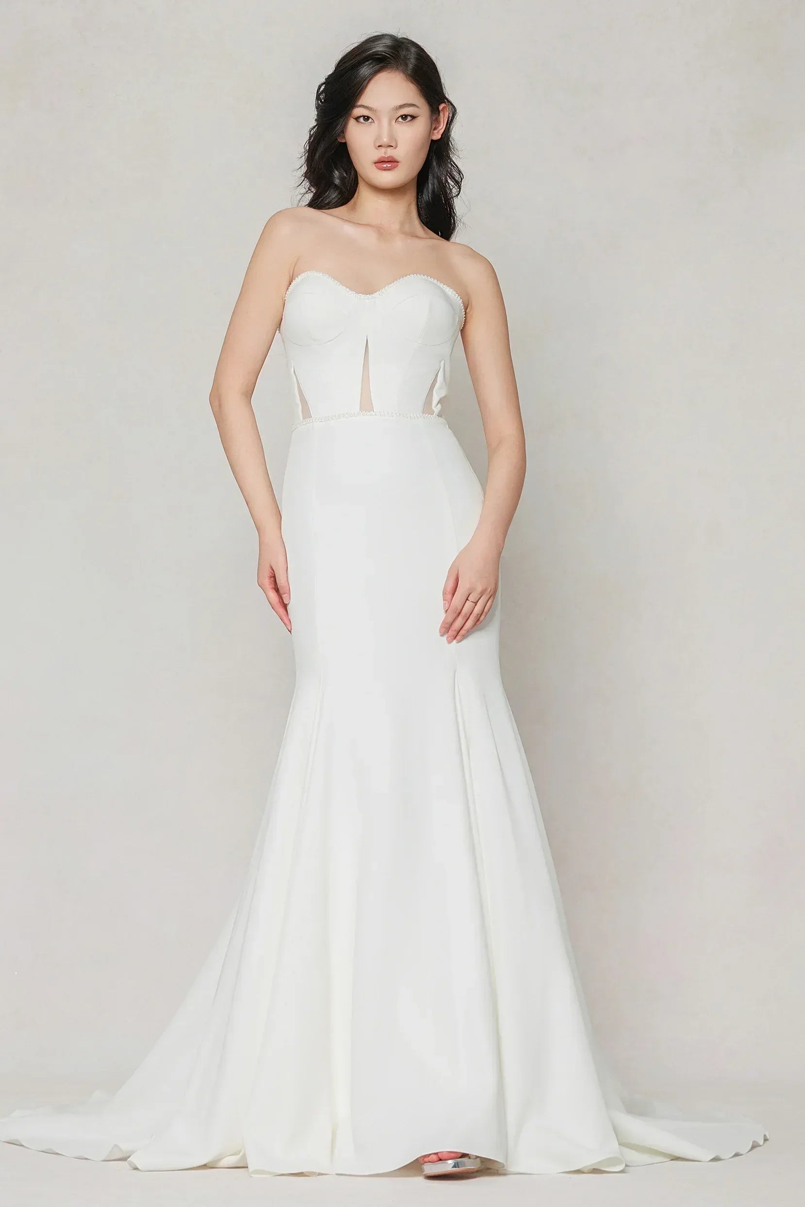 Trumpet-Mermaid Sweep-Brush Train Stretch Satin Wedding Dress CW3593 - COCOMELODY