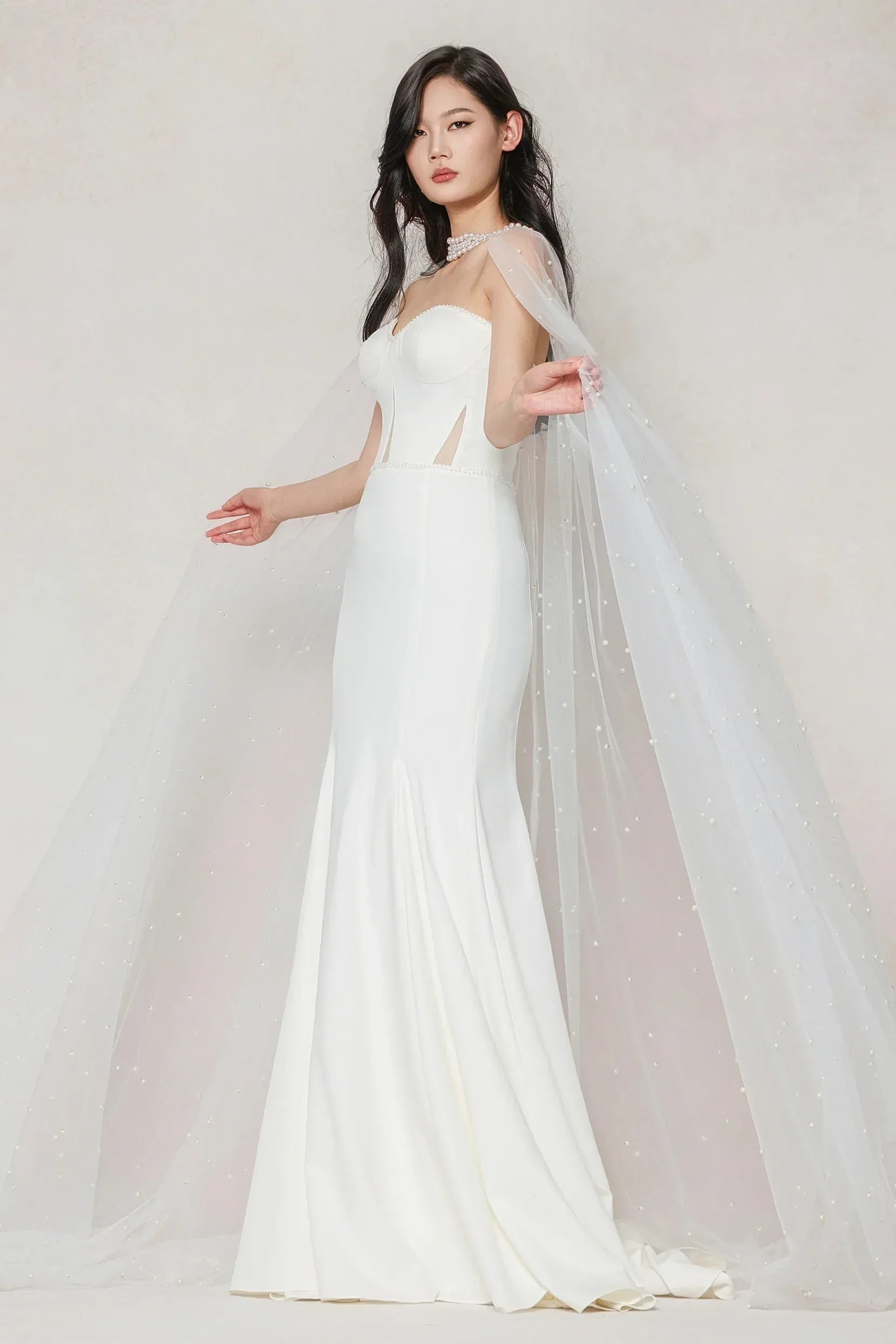 Trumpet-Mermaid Sweep-Brush Train Stretch Satin Wedding Dress CW3593 - COCOMELODY