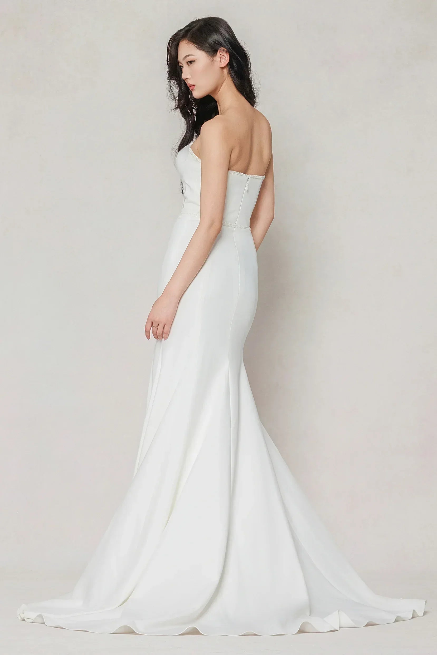 Trumpet-Mermaid Sweep-Brush Train Stretch Satin Wedding Dress CW3593 - COCOMELODY