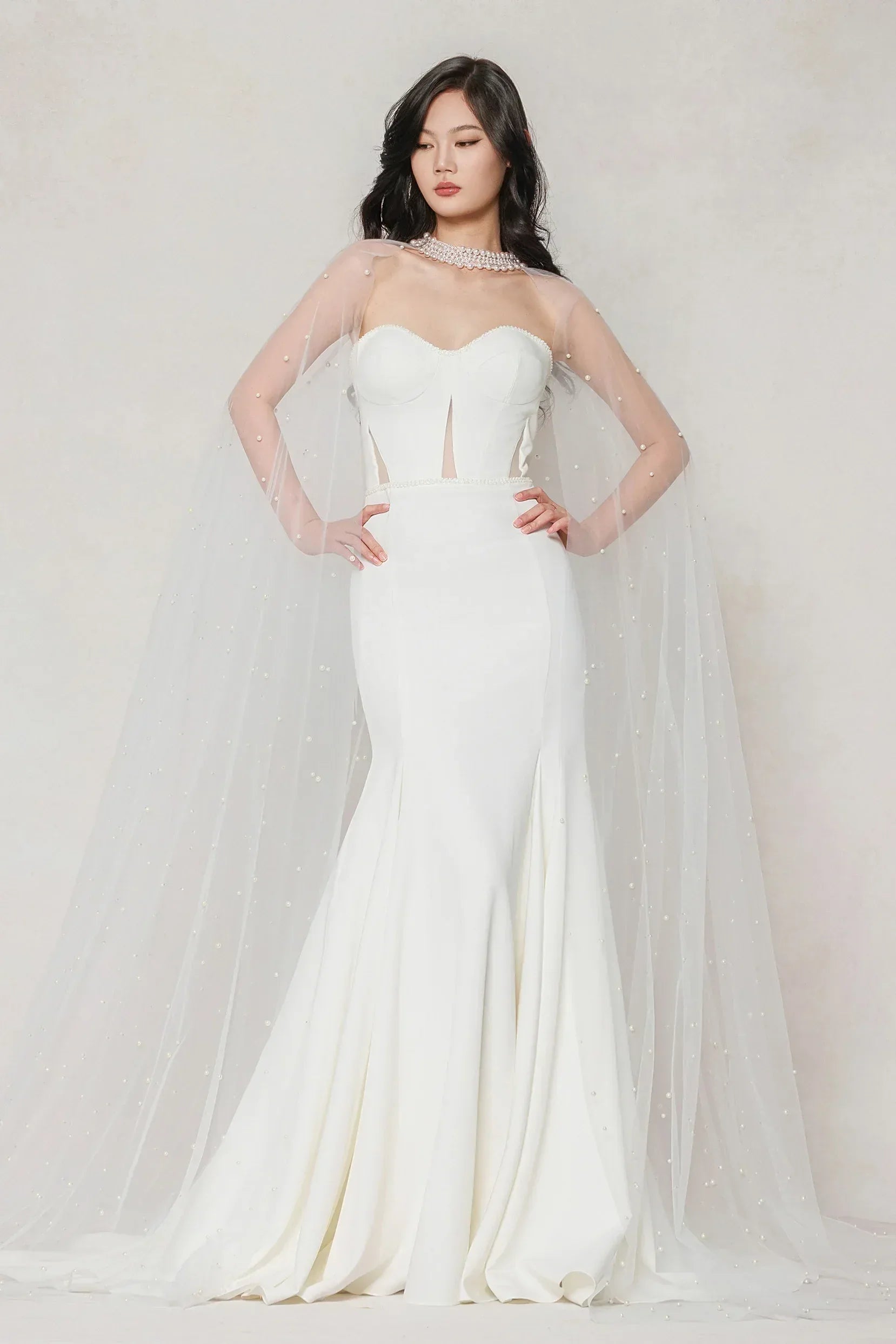 Trumpet-Mermaid Sweep-Brush Train Stretch Satin Wedding Dress CW3593 - COCOMELODY