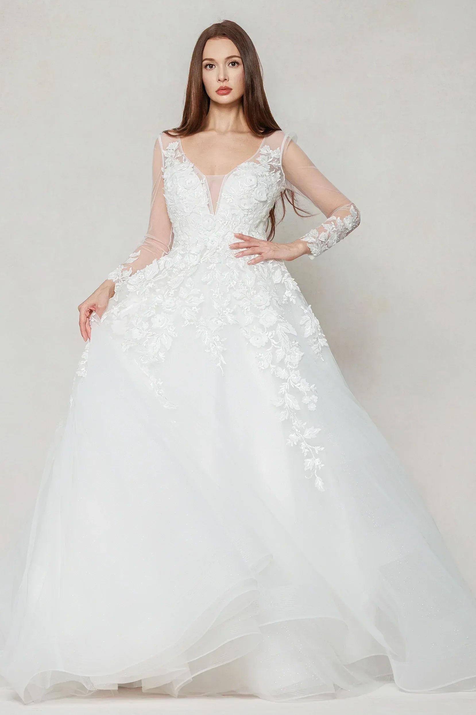 A-Line Chapel Train Tulle Wedding Dress CW3598 - COCOMELODY