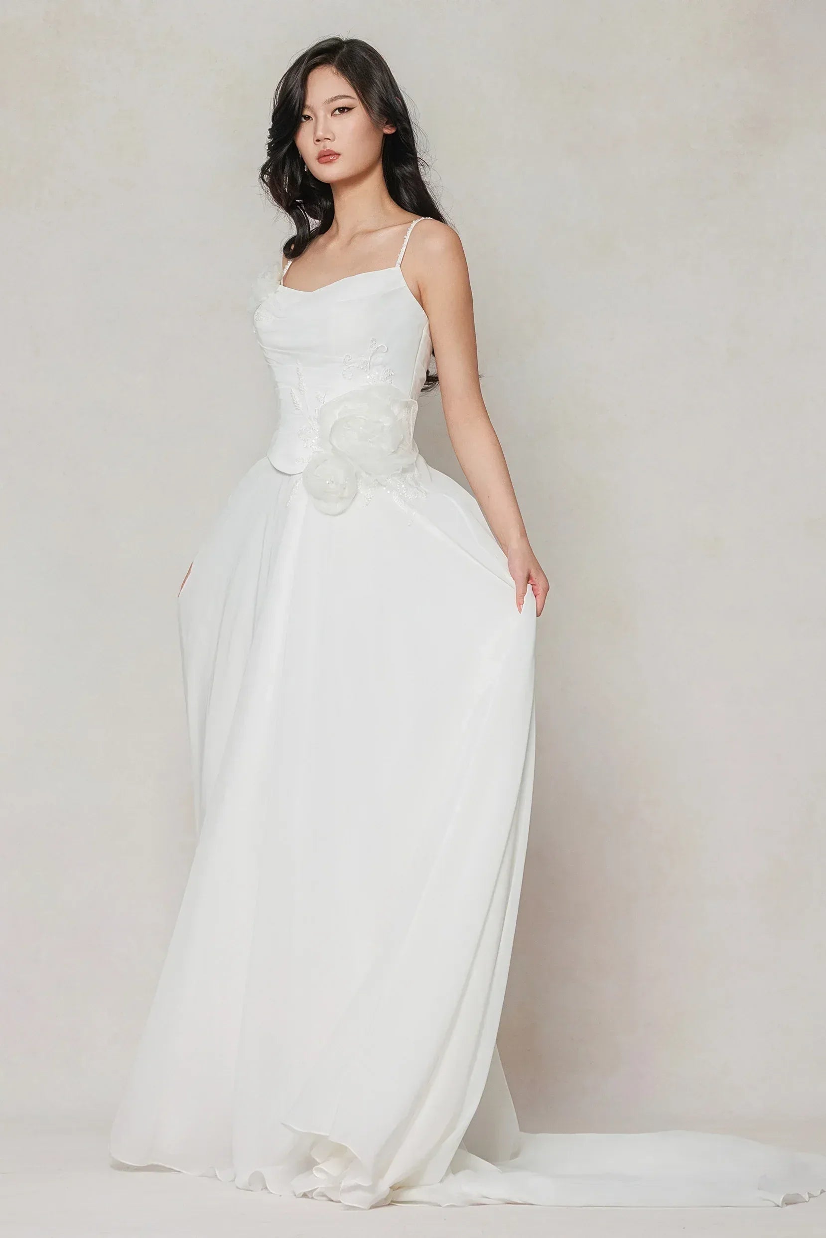 A-Line Court Train Chiffon Wedding Dress CW3601 - COCOMELODY