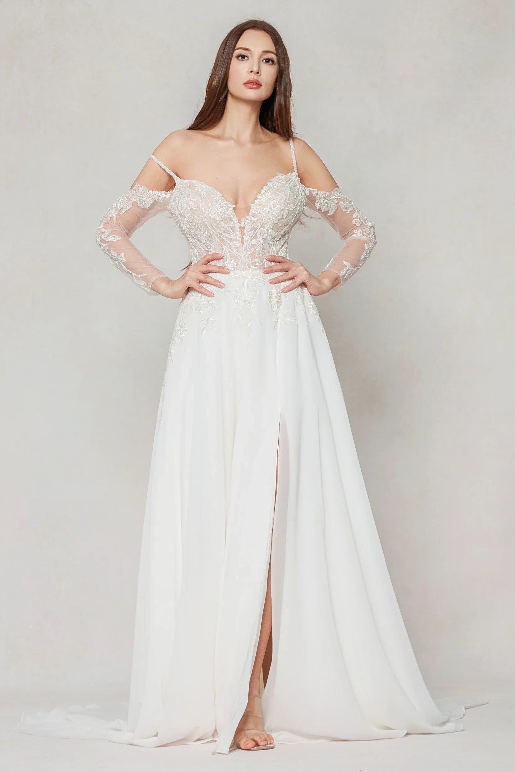 A-Line Court Train Lace Chiffon Wedding Dress CW3602 - COCOMELODY