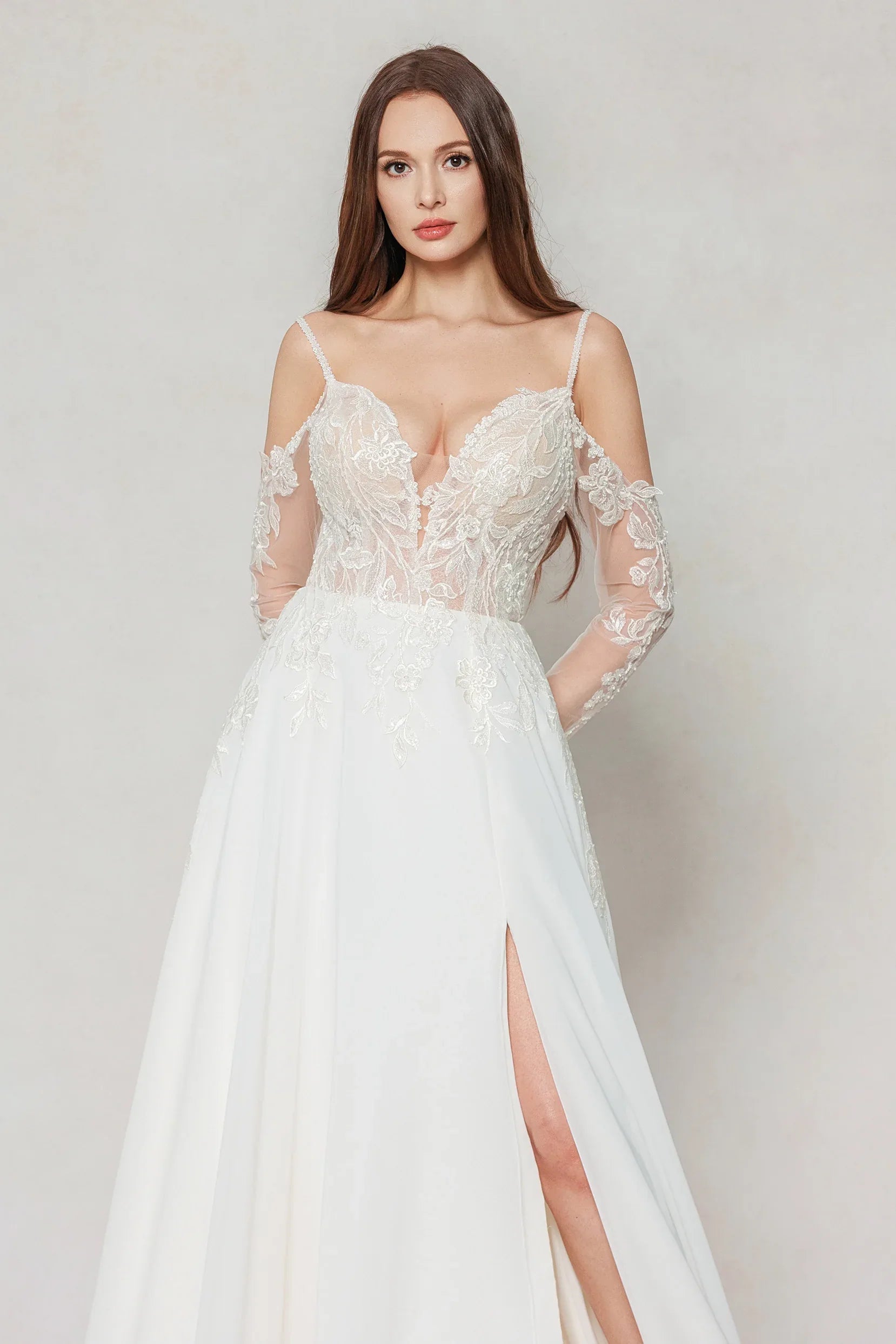 A-Line Court Train Lace Chiffon Wedding Dress CW3602 - COCOMELODY