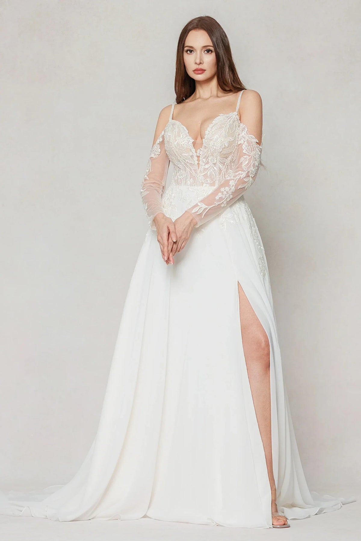 A-Line Court Train Lace Chiffon Wedding Dress CW3602 - COCOMELODY