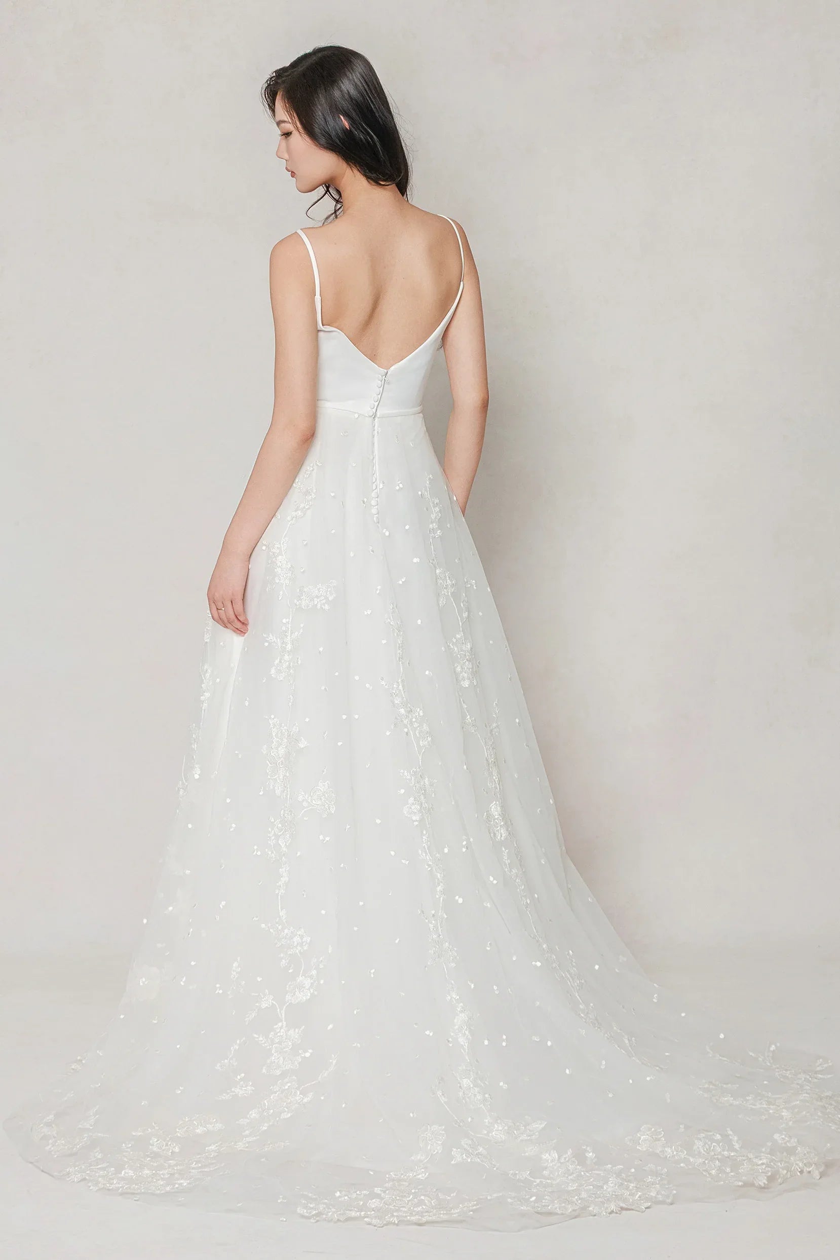 A-Line Court Train Stretch Satin Tulle Wedding Dress CW3603 - COCOMELODY