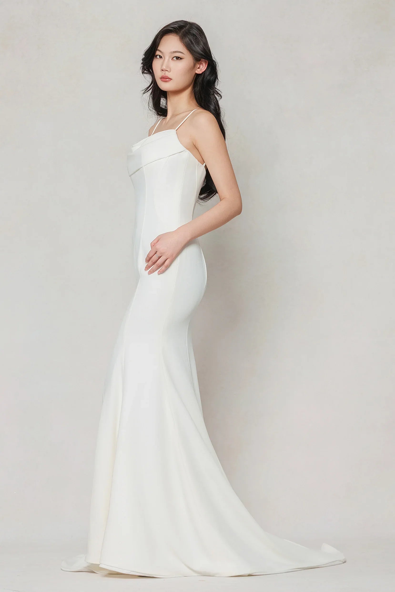 Trumpet-Mermaid Sweep-Brush Train Stretch Satin Wedding Dress CW3605 - COCOMELODY