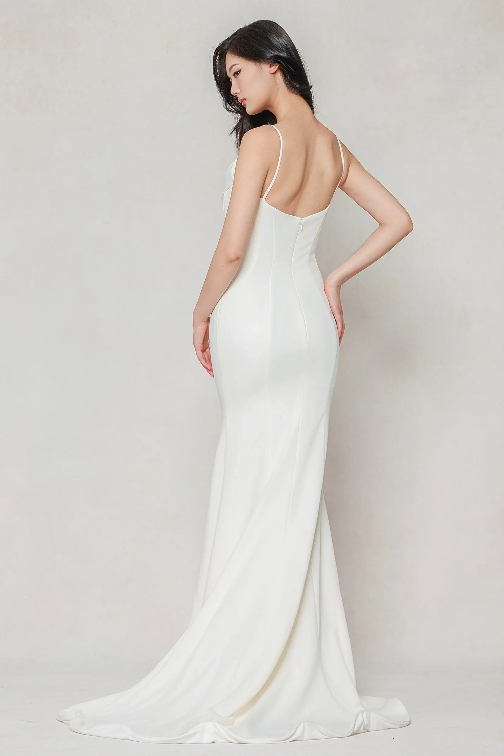 Trumpet-Mermaid Sweep-Brush Train Stretch Satin Wedding Dress CW3605 - COCOMELODY