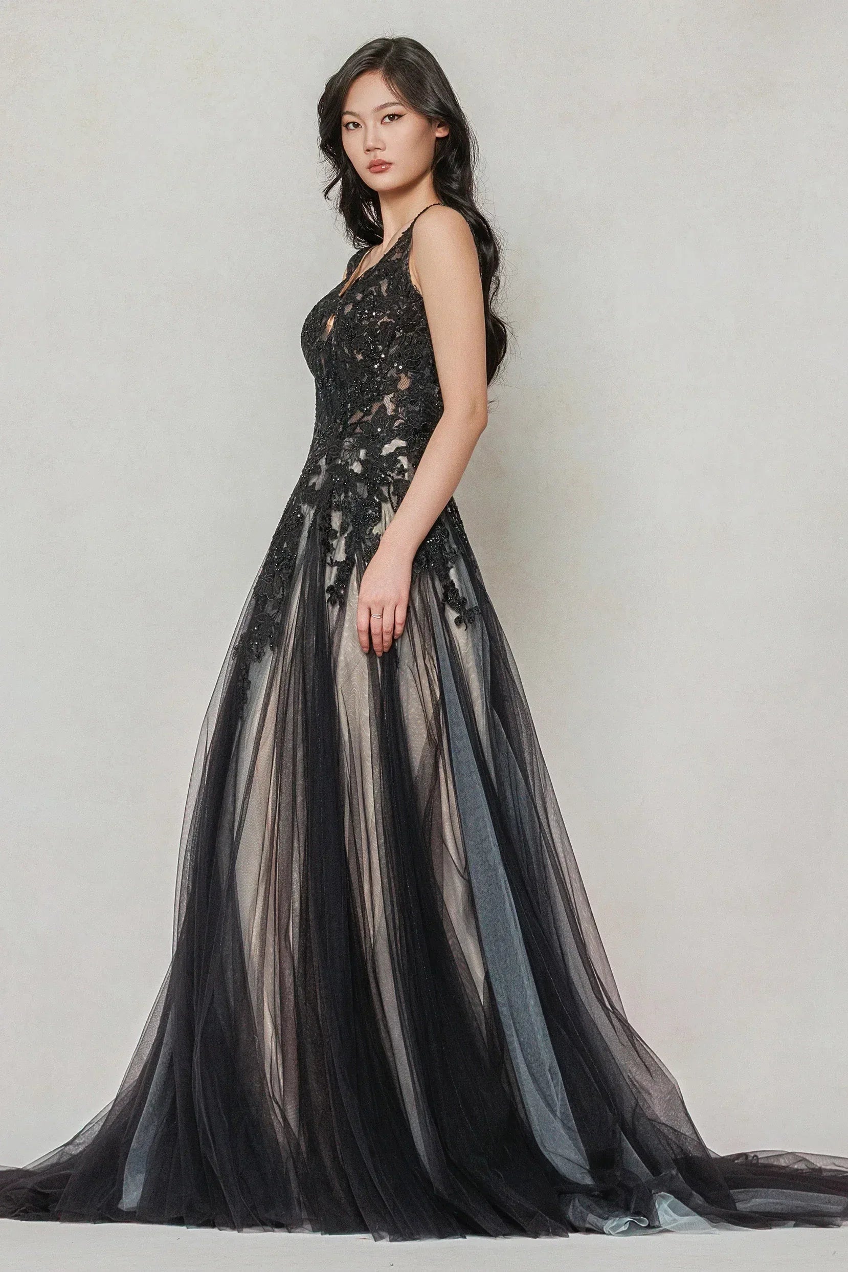 A-Line Sweep-Brush Train Tulle Wedding Dress CW3608 - COCOMELODY