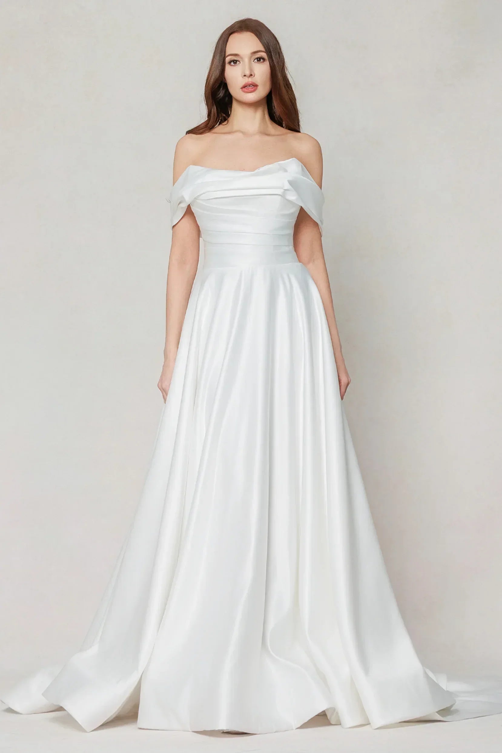 A-Line Court Train Satin Wedding Dress CW3609 - COCOMELODY
