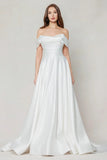 A-Line Court Train Satin Wedding Dress CW3609 - COCOMELODY