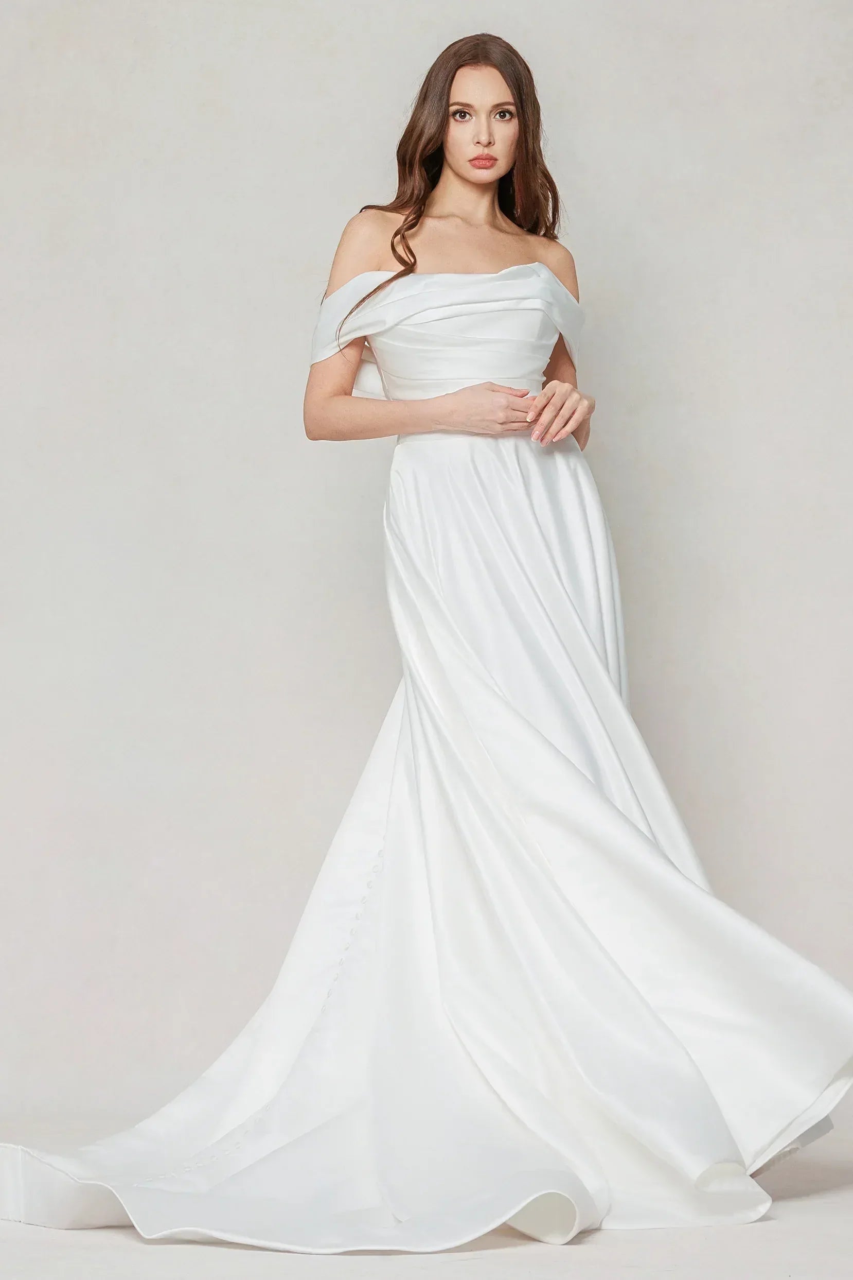 A-Line Court Train Satin Wedding Dress CW3609 - COCOMELODY