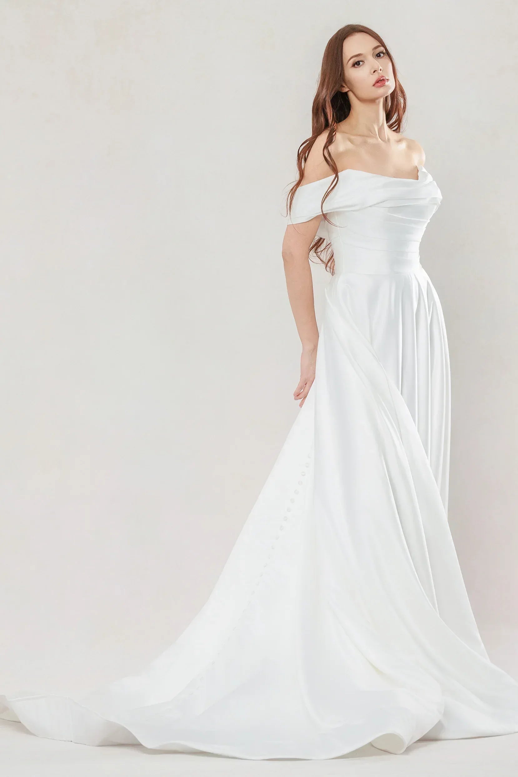 A-Line Court Train Satin Wedding Dress CW3609 - COCOMELODY