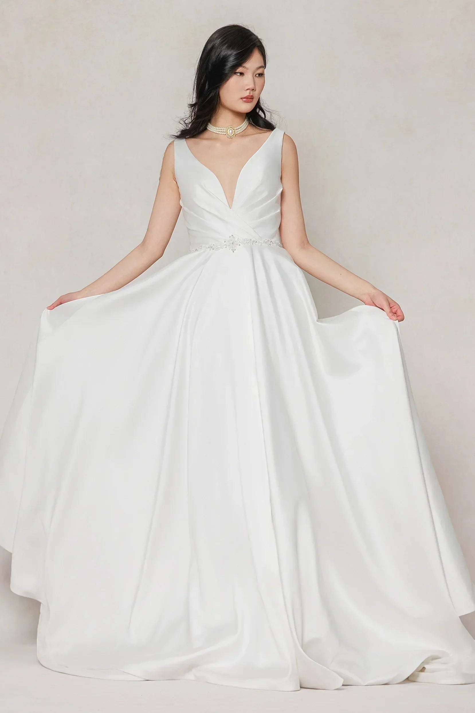 A-Line Court Train Satin Wedding Dress CW3610 - COCOMELODY