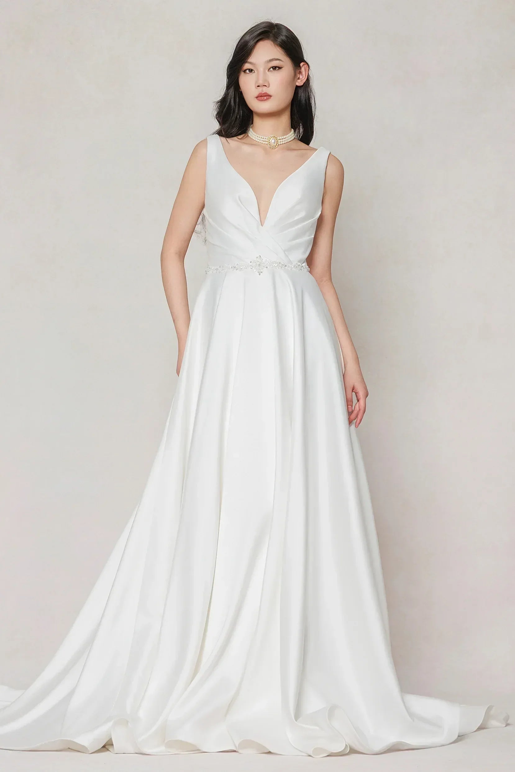 A-Line Court Train Satin Wedding Dress CW3610 - COCOMELODY