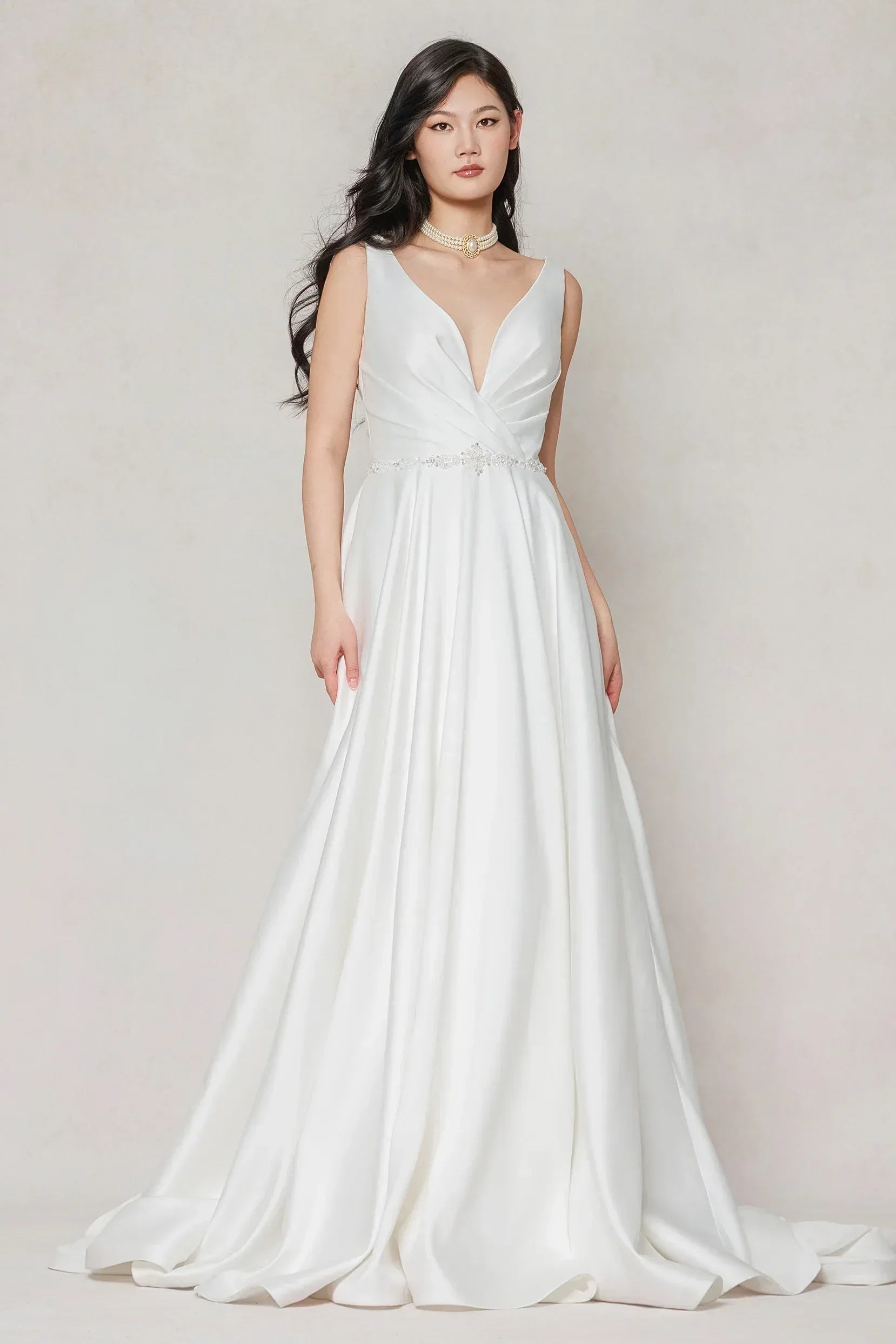 A-Line Court Train Satin Wedding Dress CW3610 - COCOMELODY