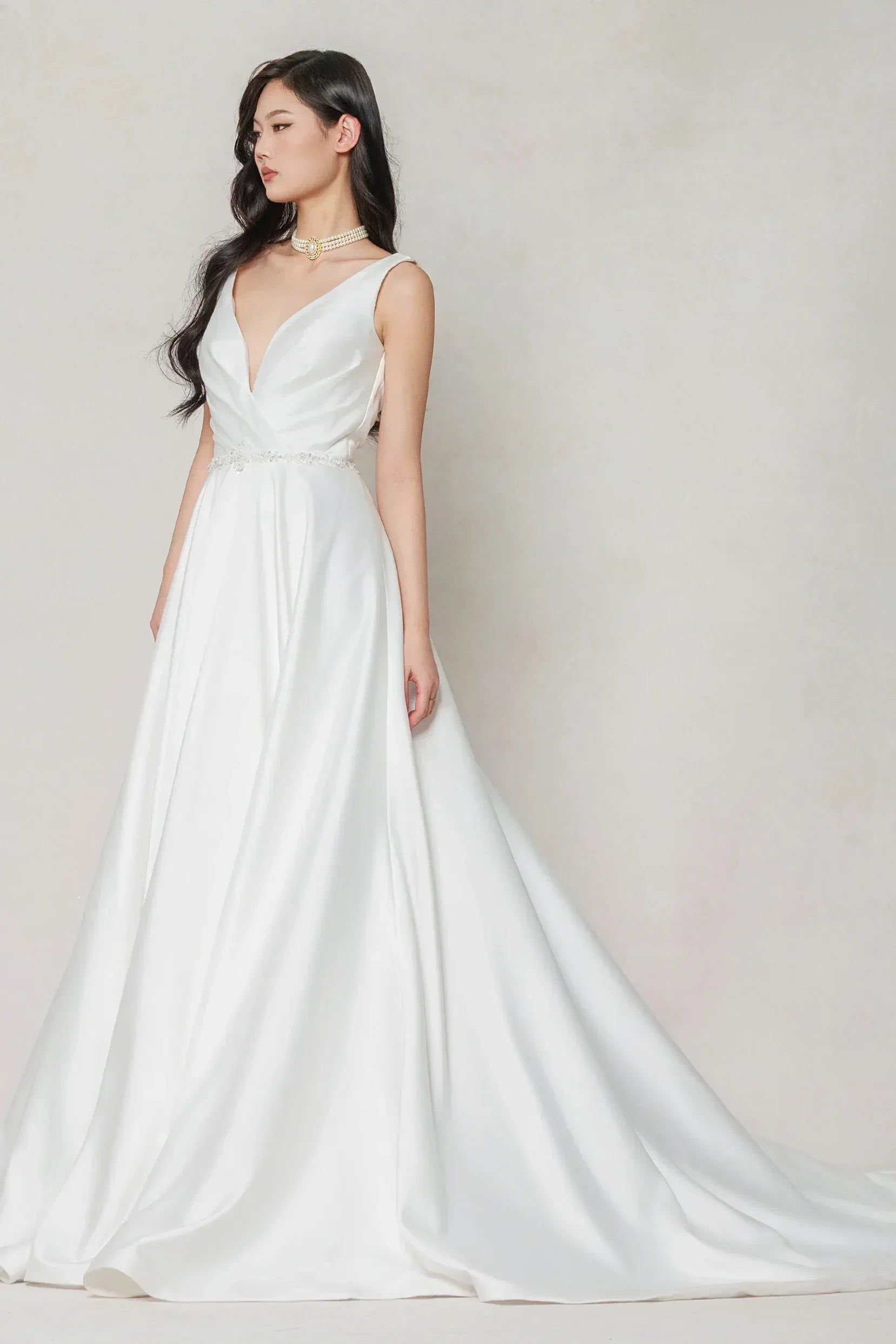 A-Line Court Train Satin Wedding Dress CW3610 - COCOMELODY