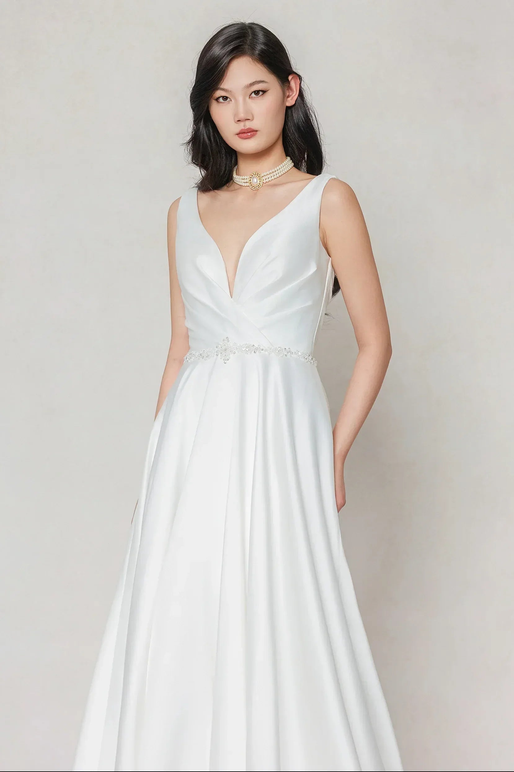 A-Line Court Train Satin Wedding Dress CW3610 - COCOMELODY