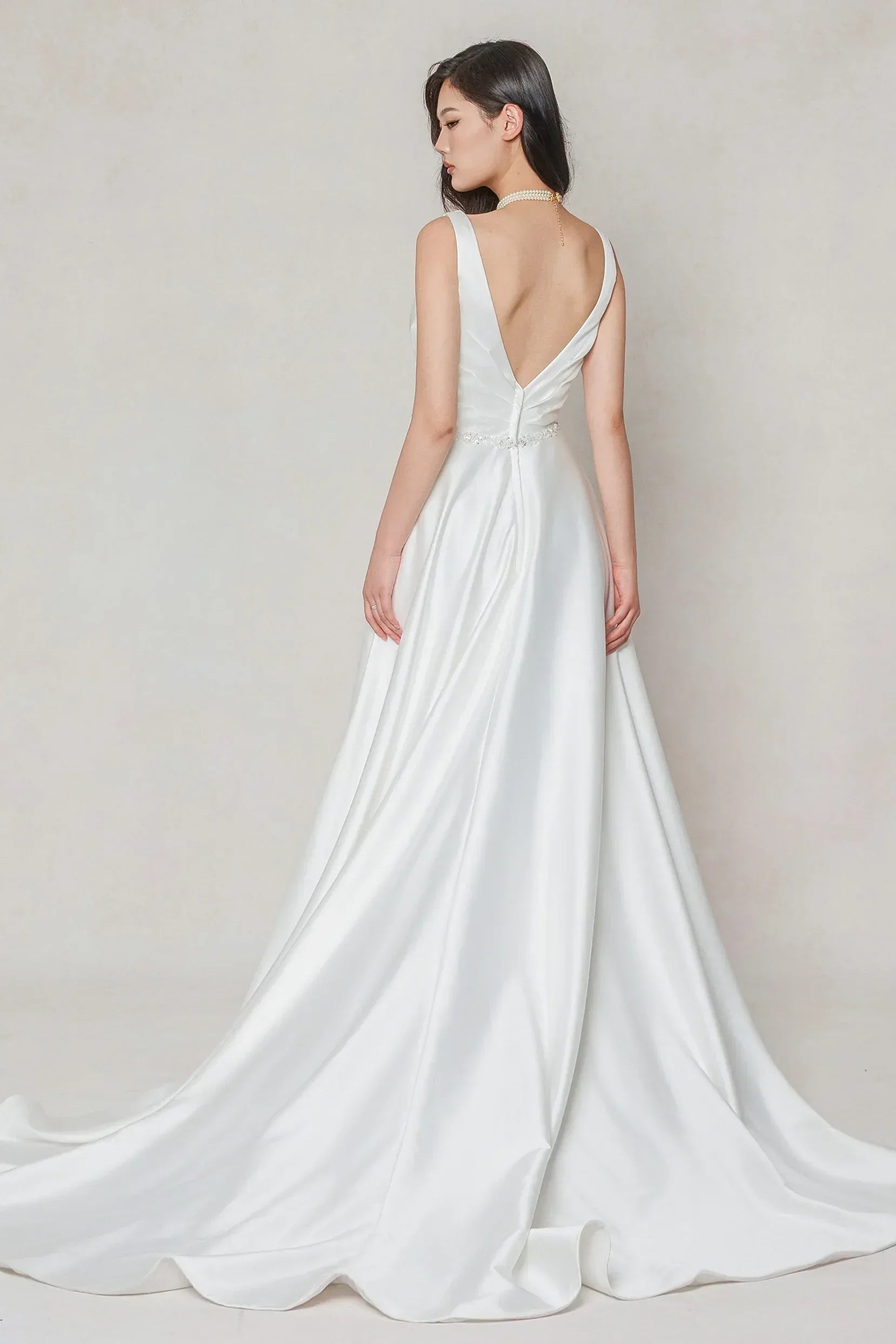 A-Line Court Train Satin Wedding Dress CW3610 - COCOMELODY