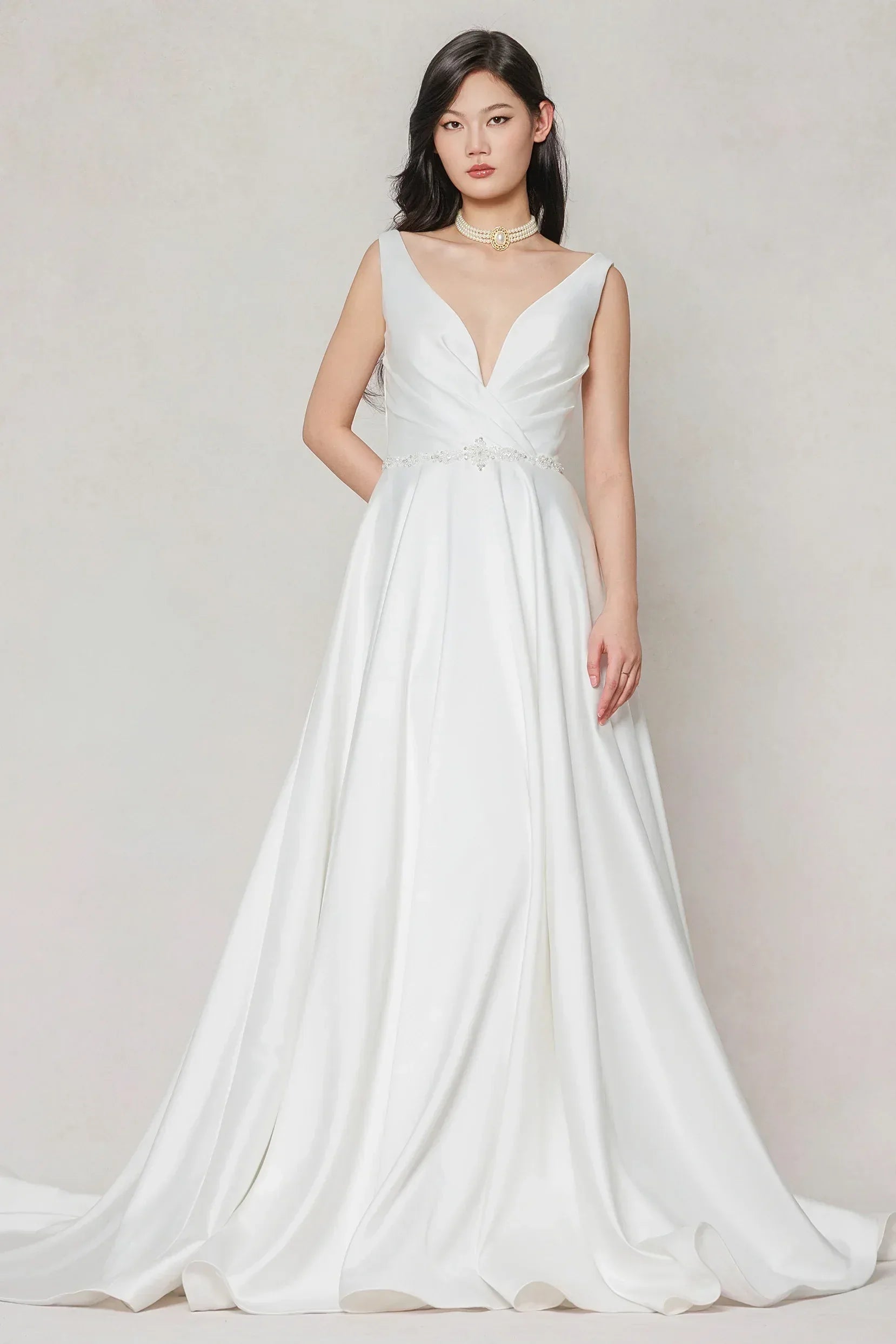 A-Line Court Train Satin Wedding Dress CW3610 - COCOMELODY