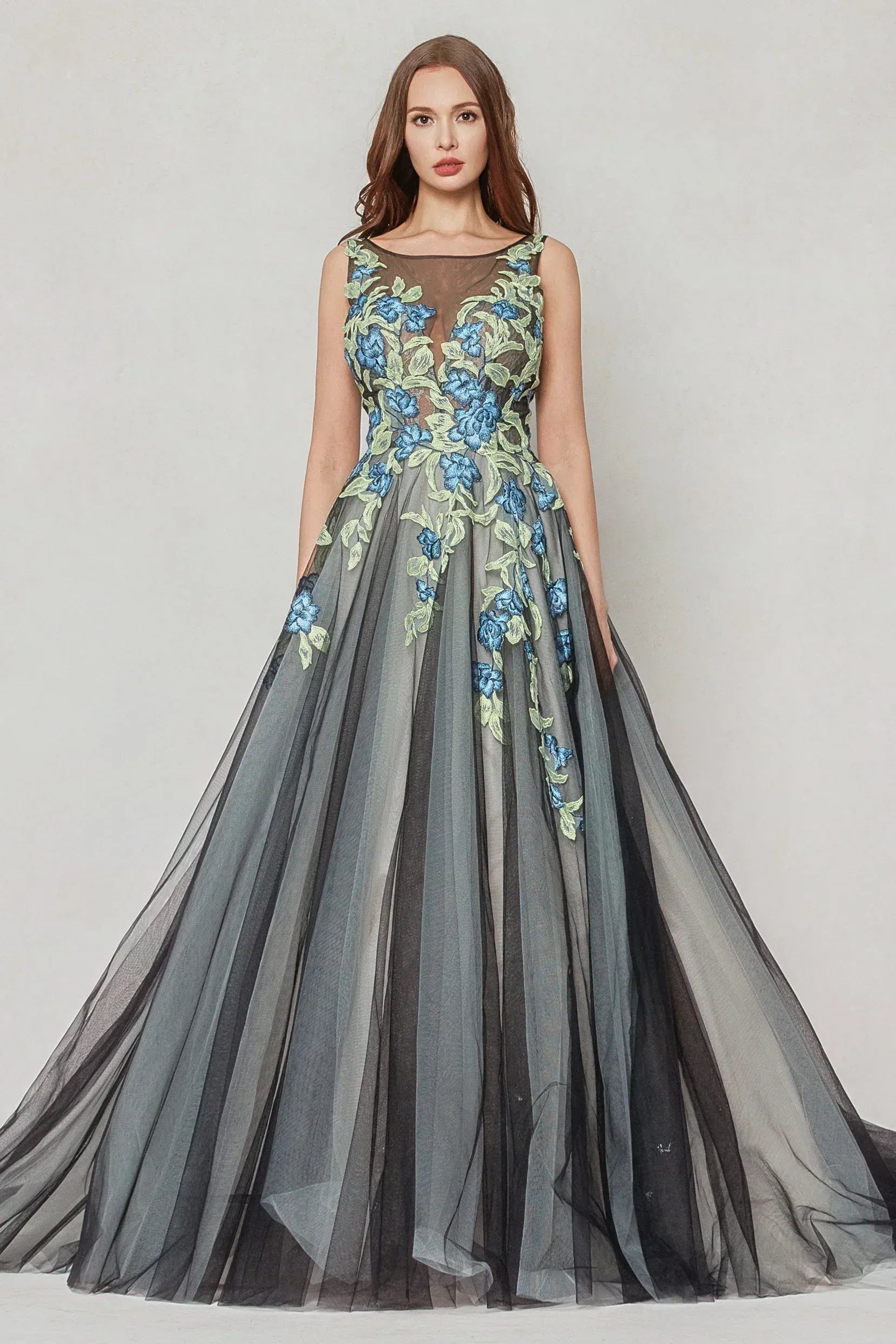 A-Line Sweep-Brush Train Tulle Wedding Dress CW3611 - COCOMELODY