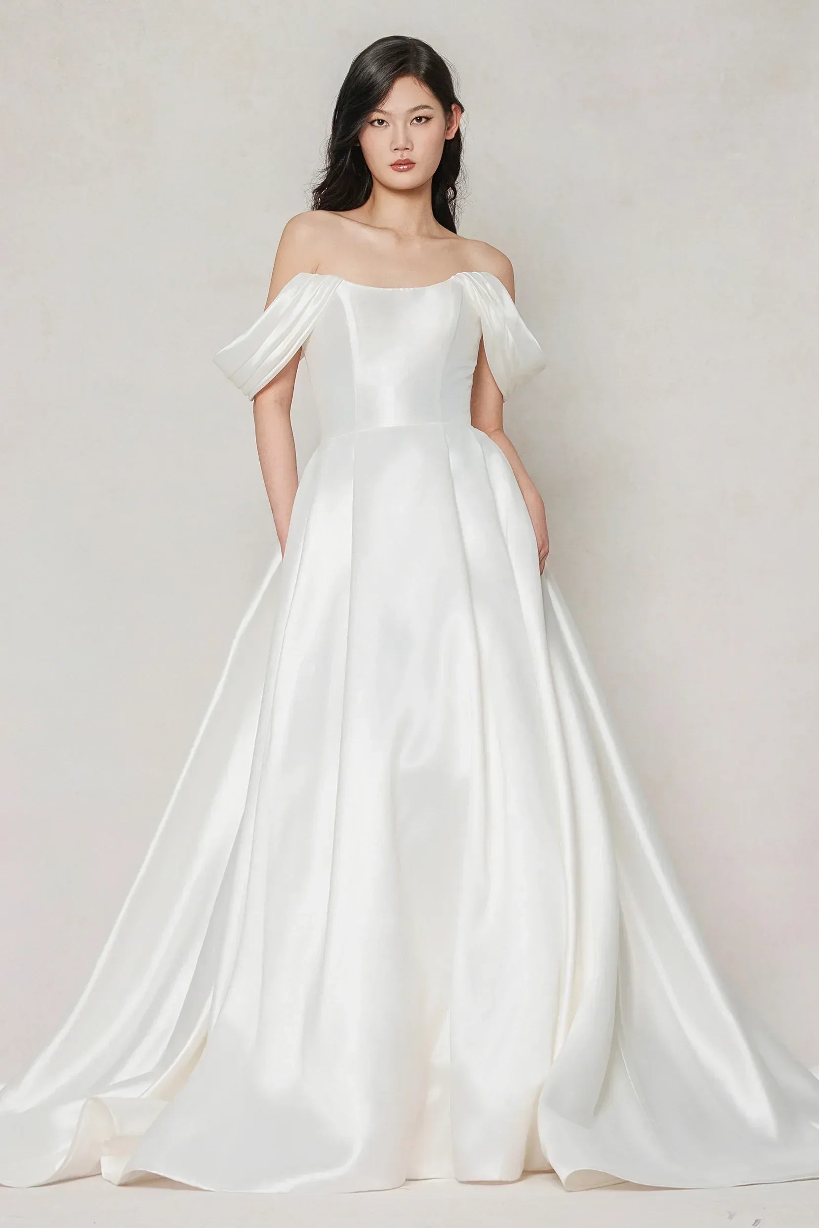 A-Line Court Train Satin Wedding Dress CW3612 - COCOMELODY