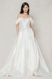 A-Line Court Train Satin Wedding Dress CW3612 - COCOMELODY