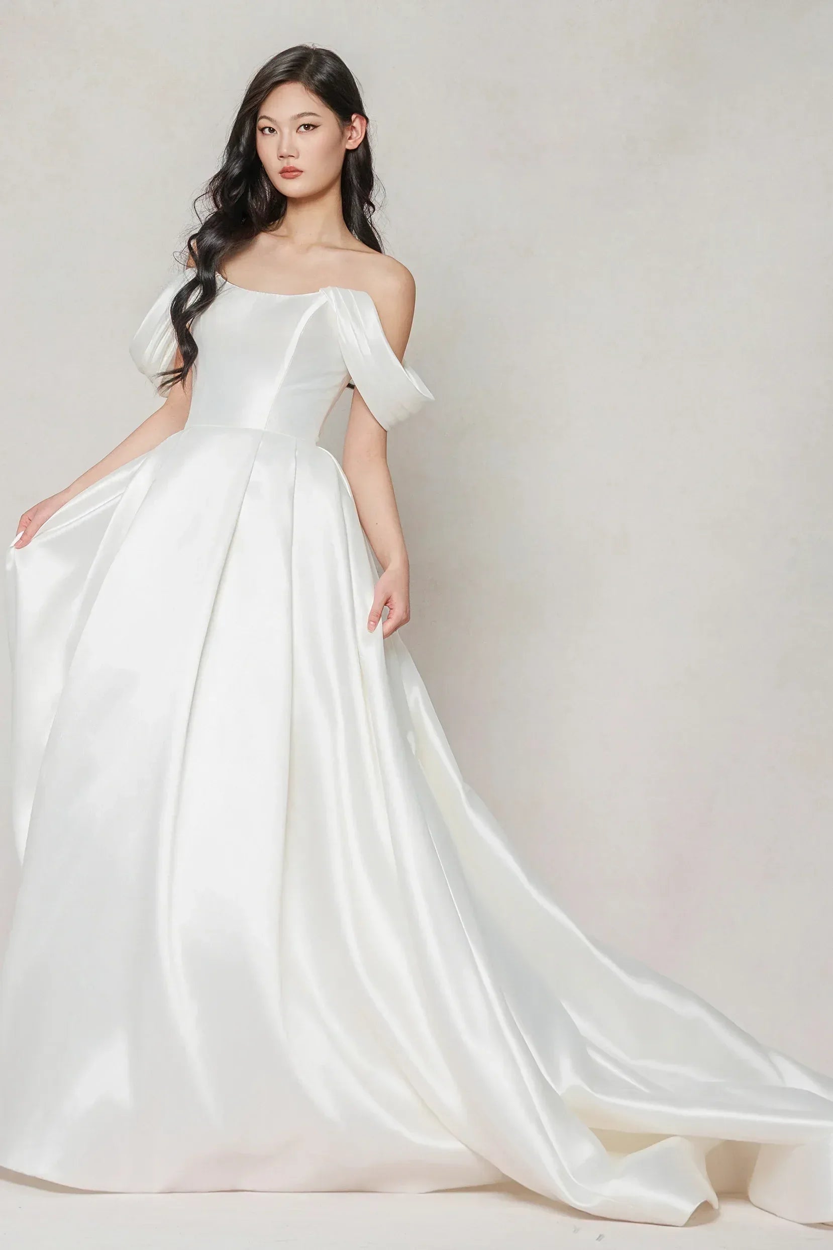 A-Line Court Train Satin Wedding Dress CW3612 - COCOMELODY