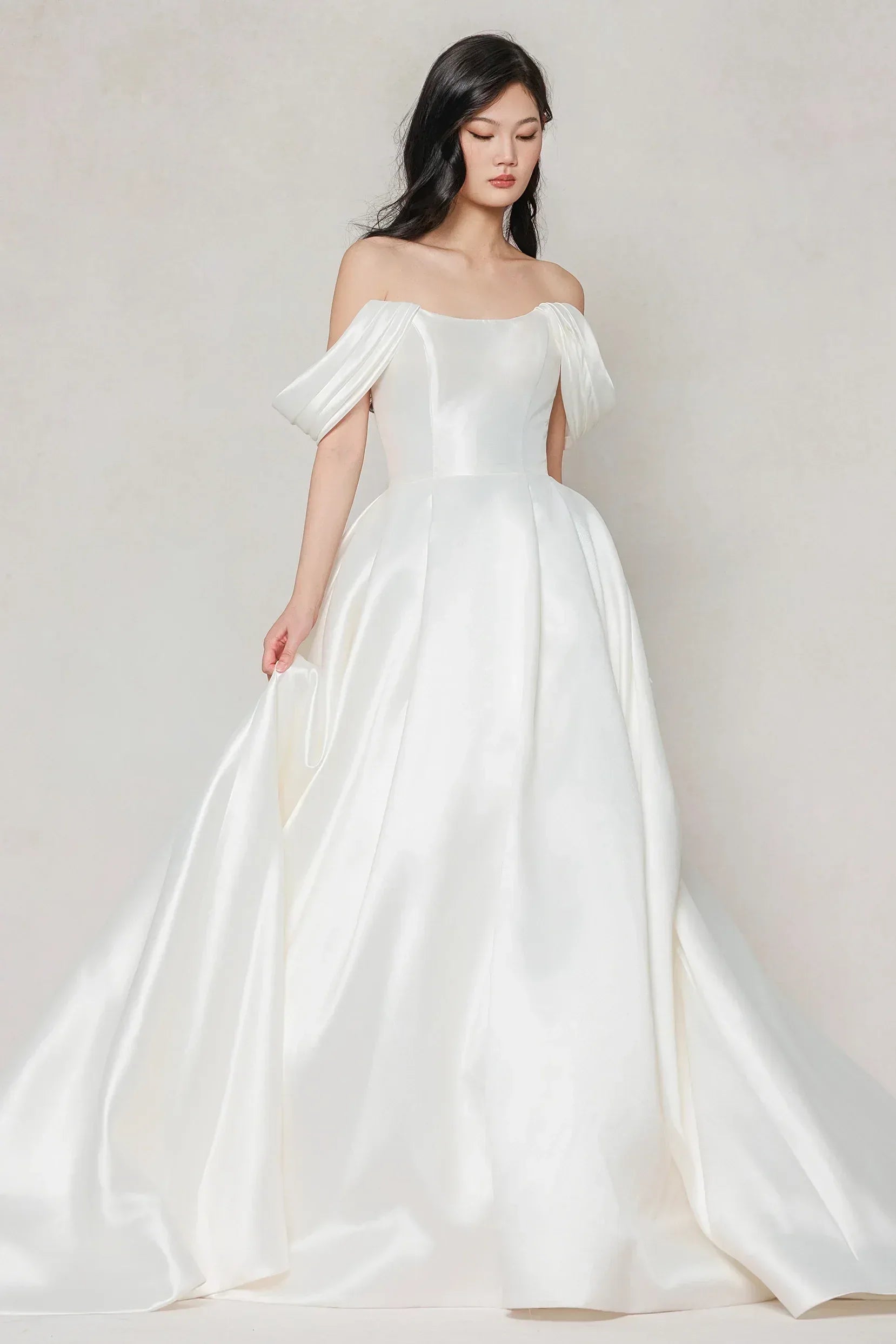 A-Line Court Train Satin Wedding Dress CW3612 - COCOMELODY