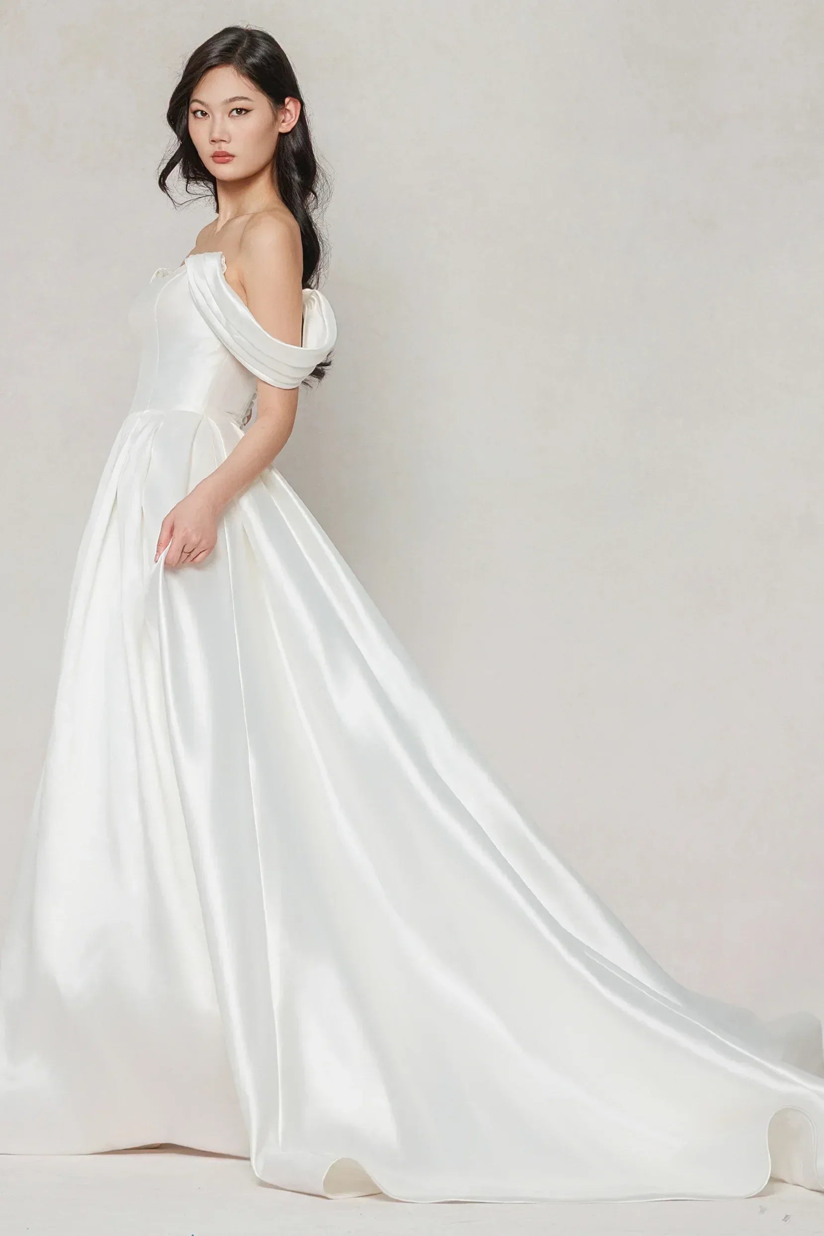 A-Line Court Train Satin Wedding Dress CW3612 - COCOMELODY