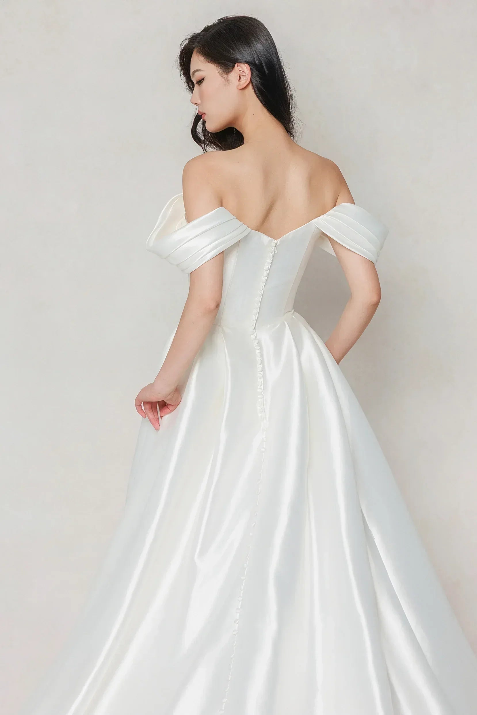 A-Line Court Train Satin Wedding Dress CW3612 - COCOMELODY
