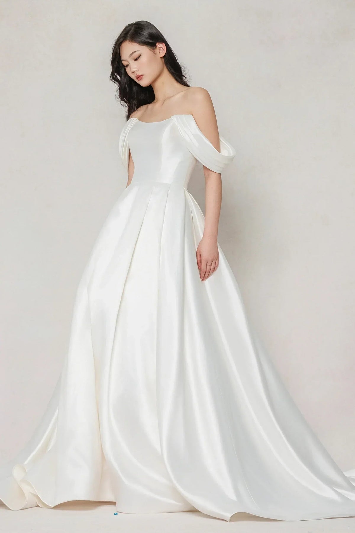 A-Line Court Train Satin Wedding Dress CW3612 - COCOMELODY