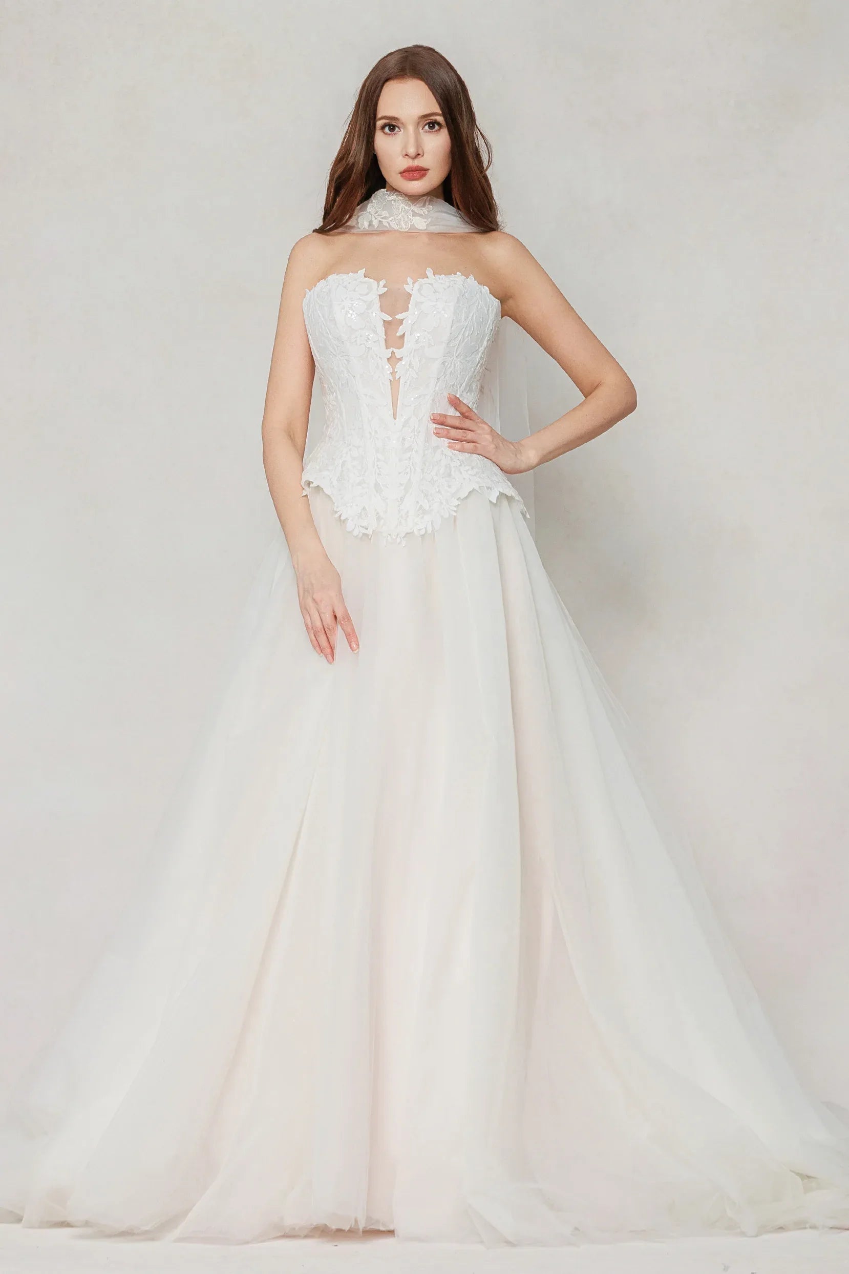 A-Line Court Train Tulle Wedding Dress CW3613 - COCOMELODY