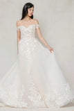 A-Line Sweep-Brush Train Tulle Wedding Dress CW3618 - COCOMELODY