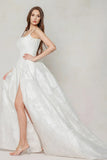 A-Line Court Train Jacquard Satin Wedding Dress CW3621 - COCOMELODY