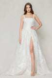 A-Line Court Train Jacquard Satin Wedding Dress CW3621 - COCOMELODY