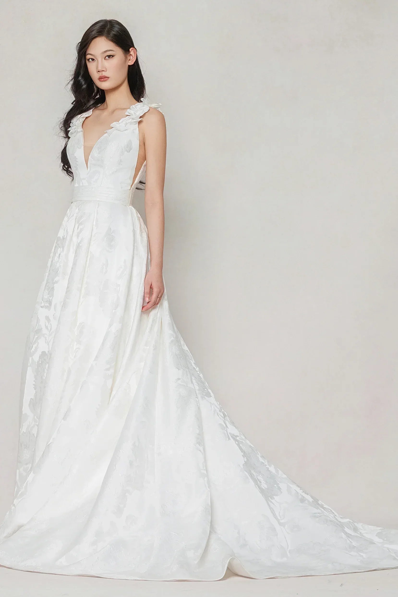 A-Line Court Train Jacquard Satin Wedding Dress CW3622 - COCOMELODY