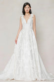 A-Line Court Train Jacquard Satin Wedding Dress CW3622 - COCOMELODY