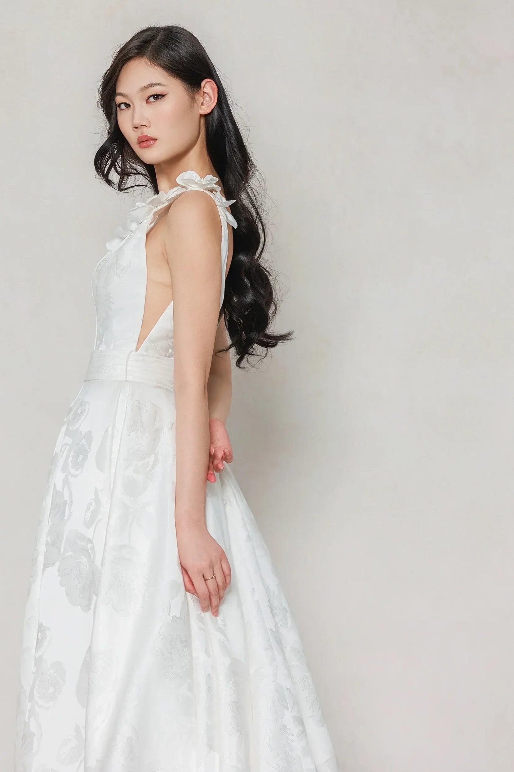 A-Line Court Train Jacquard Satin Wedding Dress CW3622 - COCOMELODY