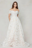 A-Line Court Train Gauze Broche Wedding Dress CW3623 - COCOMELODY
