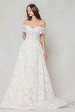A-Line Court Train Gauze Broche Wedding Dress CW3623 - COCOMELODY