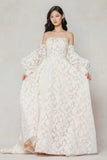 A-Line Court Train Gauze Broche Wedding Dress CW3624 - COCOMELODY