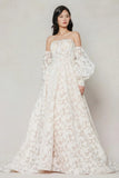 A-Line Court Train Gauze Broche Wedding Dress CW3624 - COCOMELODY