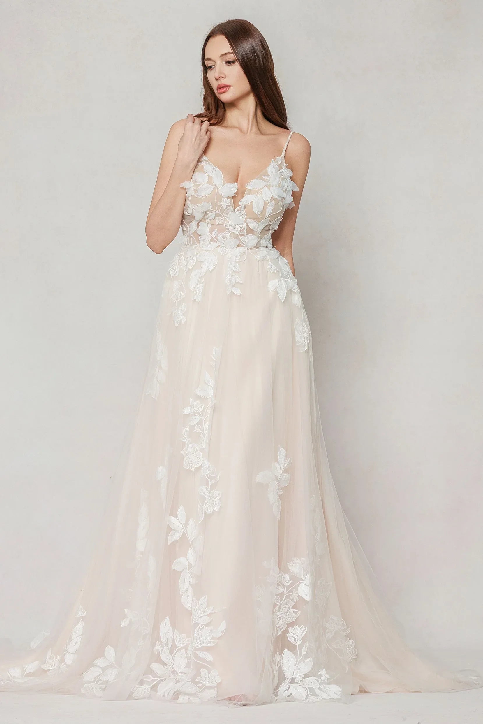 A-Line Sweep-Brush Train Tulle Wedding Dress CW3627 - COCOMELODY