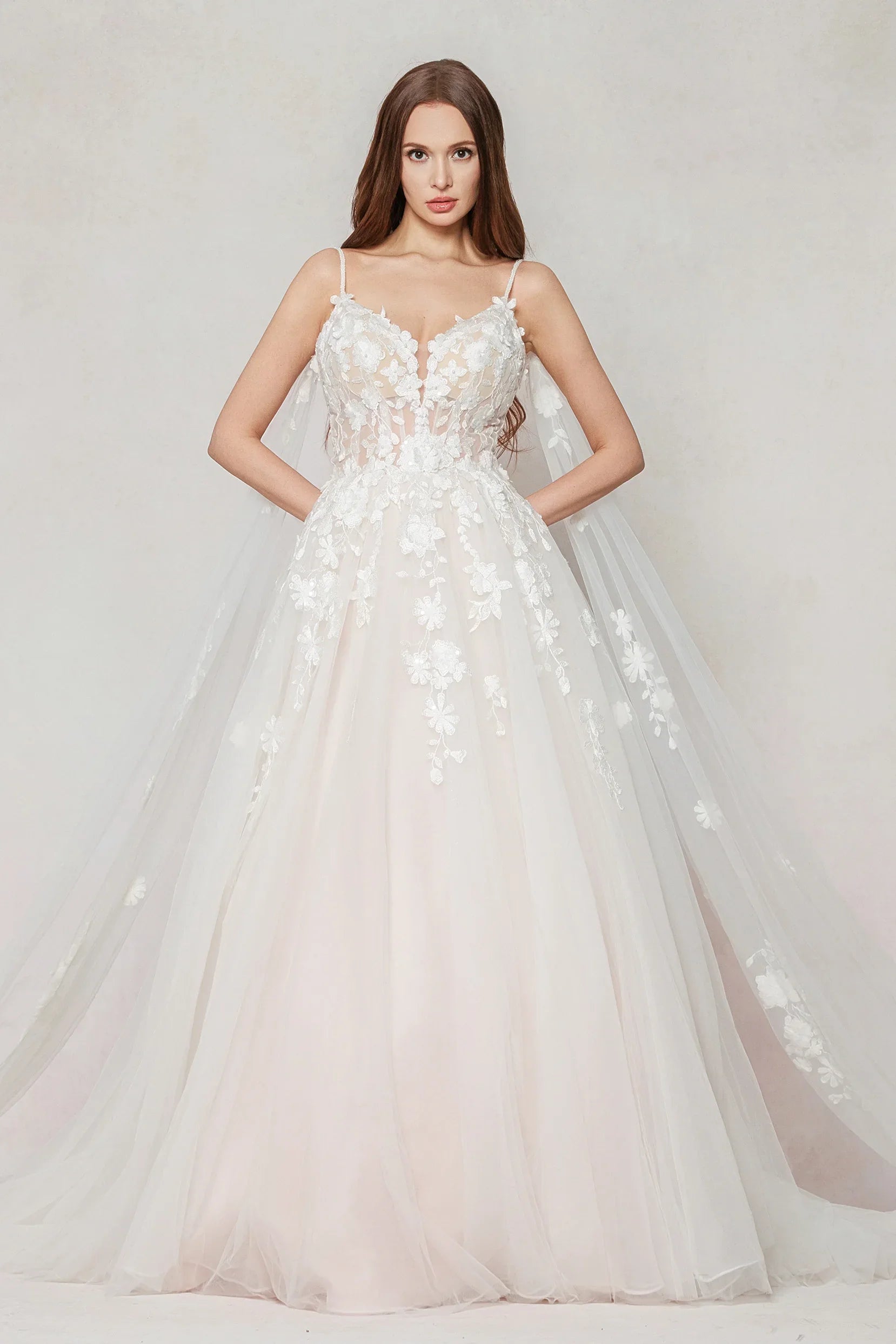A-Line Sweep-Brush Train Tulle Wedding Dress CW3629 - COCOMELODY