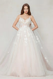 A-Line Sweep-Brush Train Tulle Wedding Dress CW3629 - COCOMELODY